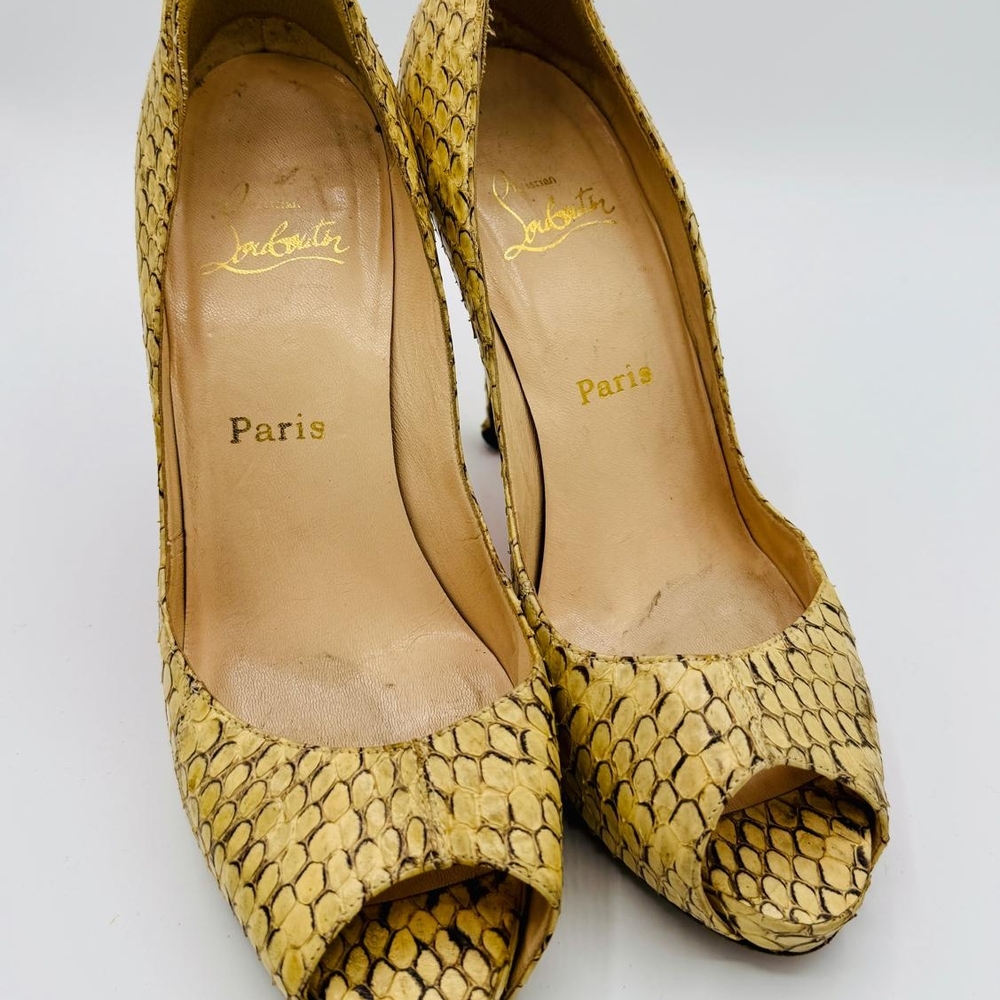 Christian Louboutin Yellow Snakeskin Peep Toe Heels